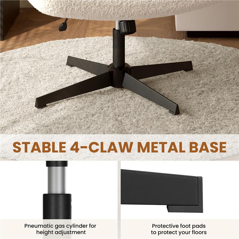 Armless Wide Seat Swivel Desk Chair, Adjustable Height Criss Cross Office Chair, Mid-Back Comfortable Vanity Task Chair for Home Office, Study, Work & Makeup