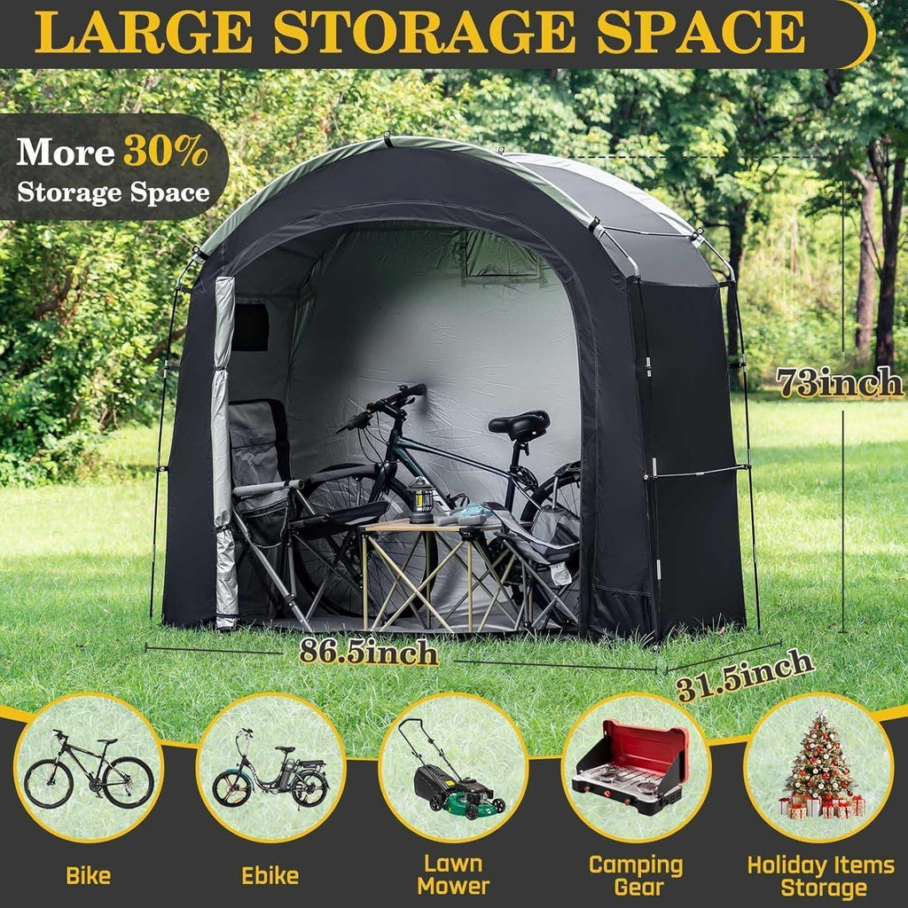 Waterproof & UV-Proof Bike Motorcycle Storage Shelter, Outdoor Steel Frame PE Cover with Zipper Door, Easy Setup