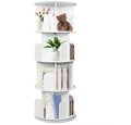 4-Tier 360° Rotating Bookshelf Tower, White Spinning Freestanding Bookcase with Divided Open Storage Compartments, Vertical Rotating Display Shelf Organizer for Bedroom Living Room Study Home Office