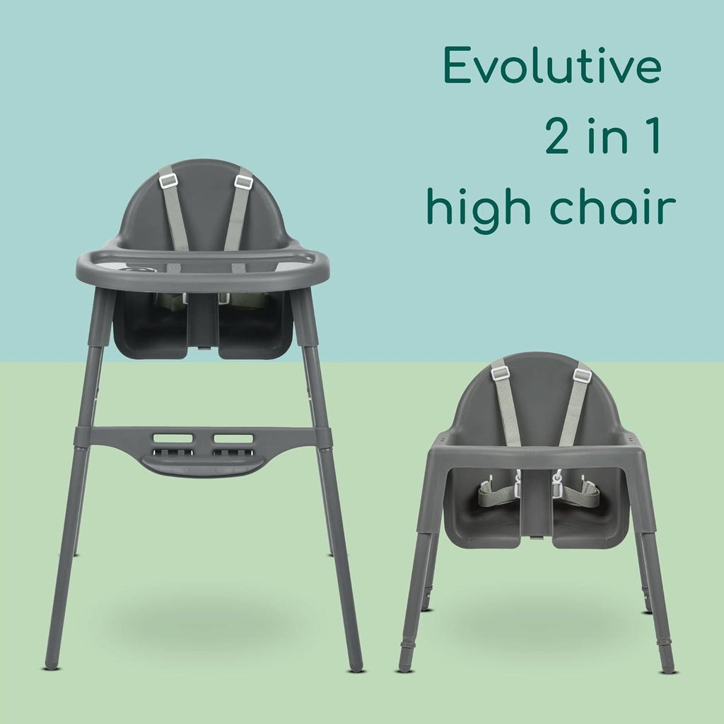 2-In-1 Adjustable Baby High Chair Converts to Baby Chair, 6 Months – 3 Years (Max. 15Kg), Lightweight (3.3Kg), Portable High Chair, Easy to Clean, 5-Point Safety Harness, Dark Grey baby  chair