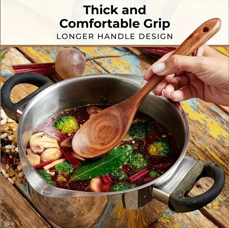 10-Piece Natural Wood Kitchen Utensil Set, Ergonomic Heat Resistant Wooden Cooking Tools, Non-Scratch Spoons & Spatulas for Electric Stoves, Premium Wooden Cookware Accessory, Ideal Kitchen Gift for Home Cooking