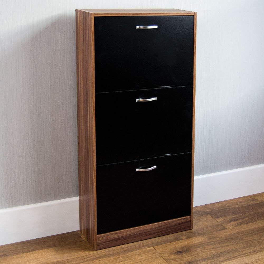 3-Drawer Shoe Cabinet (Various Colours) - Pull-Down Wooden Storage Organiser, H118xW60xD24cm, Wood Furniture Unit for Shoe Organization