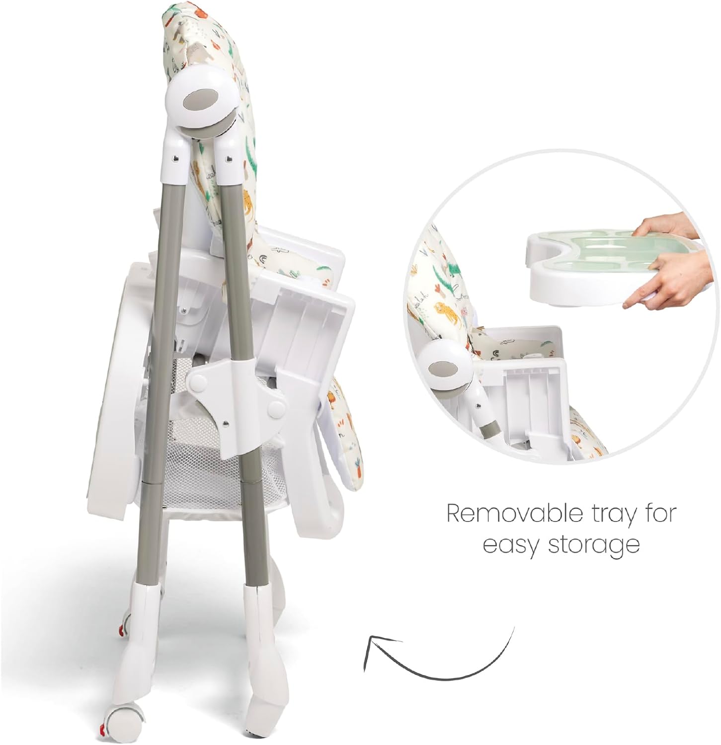 Adjustable Luxury Highchair – with Recline & Foldable Features, Removable Tray and Jungle Alphabet Design, Suitable from Newborn to Toddler [Plus A Free Gift]
