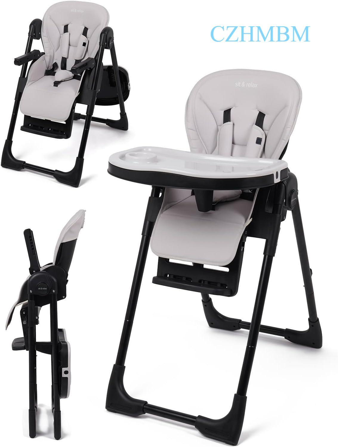 Adjustable Luxury Highchair – Suitable from Newborn up to 3 Years (Max 15kg), Taupe & Black Design, with Secure Harness, Padded Seat [Plus A Free Gift]