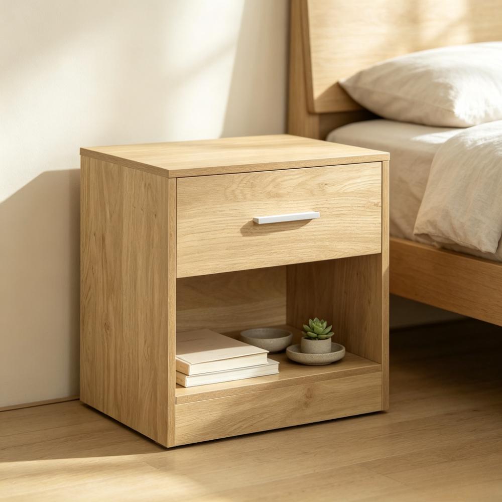 Bedside Table with Drawer and Open Shelf, Nightstand for Bedroom, Small Side Table for Living Room, Compact End Table with Storage [Plus A Free Gift]