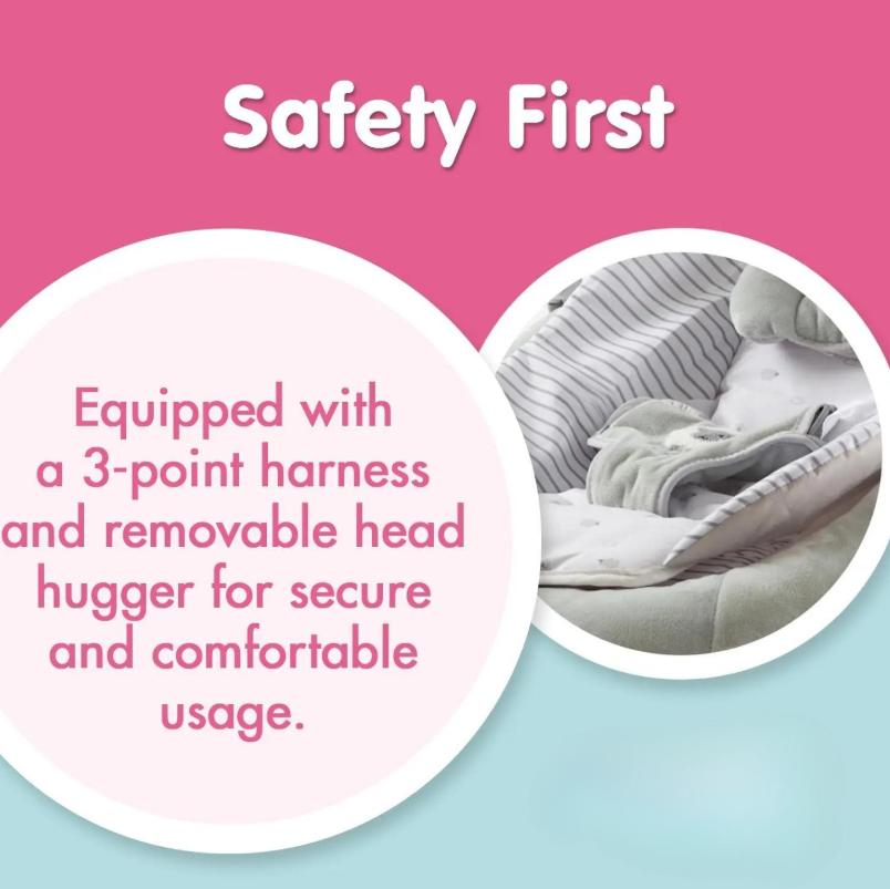 Portable Newborn Baby Bouncer Rocker, Grey Lamb Design Infant Soothing Seat with Soft Cushion, Music & Vibration Function for Baby Infants