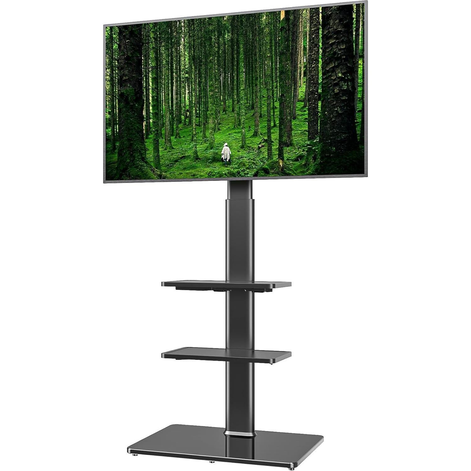 TV Stand with Swivel Mount – Universal Floor Stand for 19 to 43 inch LED LCD TVs, Adjustable Height, Sturdy and Easy to Install, Ideal for Living Room and Bedroom, Black