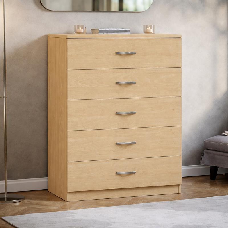 Modern Tall 5 Drawer Chest of Drawers, Stylish Bedroom Storage Unit with Metal Handles, Freestanding Dresser Cabinet for Clothing Storage, Ideal for Home, Bedroom, Living Room