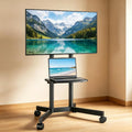 Mobile TV Stand with Wheels for 32-75 Inch Flat Screen TVs, Height-Adjustable Corner Floor Stand with Storage Shelf, Max VESA 400x400mm, Supports up to 40kg, Black [Plus A Free Gift]