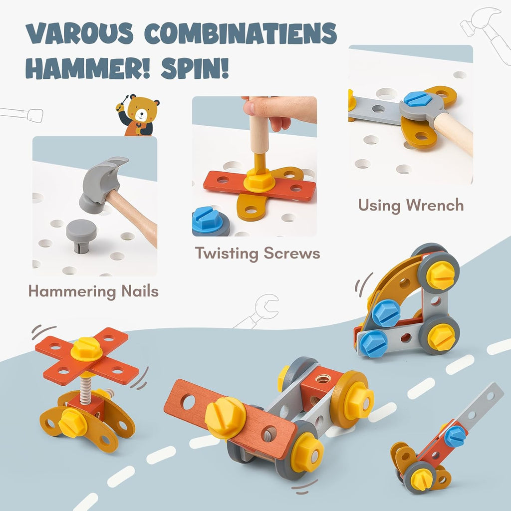 Baby Walker First Step Activity - Adjustable Speed Wooden Push Walker with Activity Center, Car Traffic & Tool Bench Theme: Shape Sorter, Steering Wheel, Gears, Beads - Montessori Learning Walking Toy for Toddlers 1 2 3 Years Old [Plus A Free Gift]