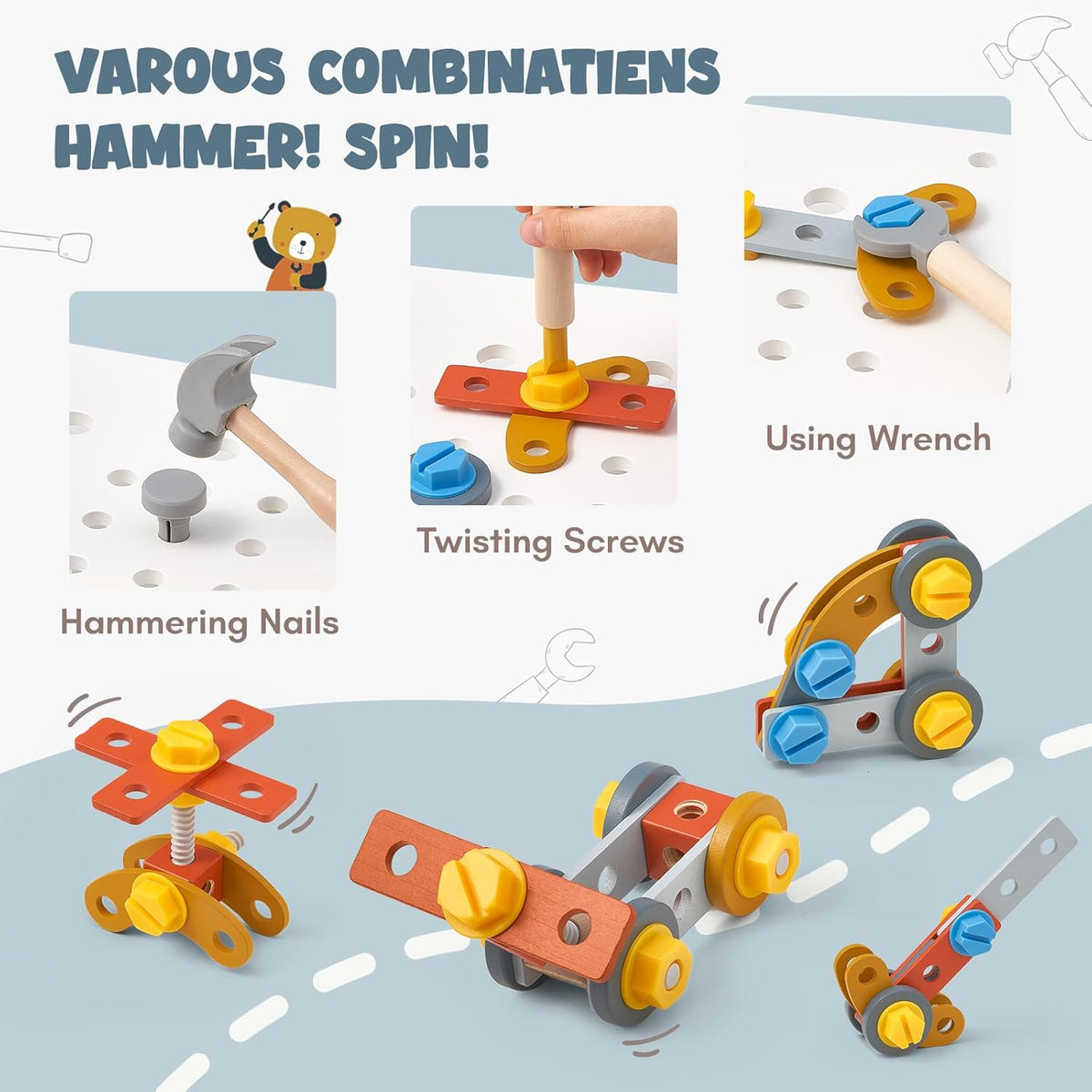 Baby Walker First Step Activity - Adjustable Speed Wooden Push Walker with Activity Center, Car Traffic & Tool Bench Theme: Shape Sorter, Steering Wheel, Gears, Beads - Montessori Learning Walking Toy for Toddlers 1 2 3 Years Old [Plus A Free Gift]
