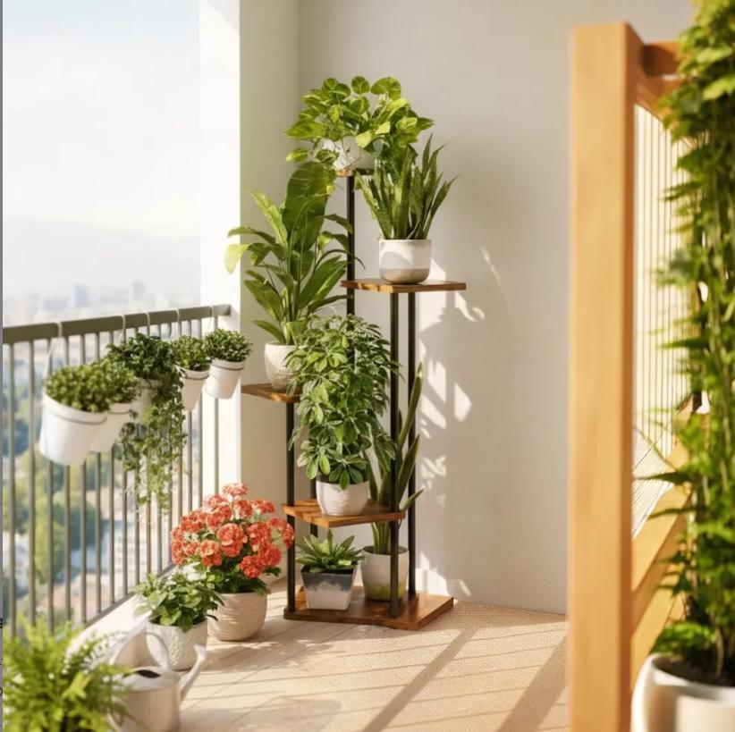 4/5 Tier Multilayer Indoor Plant Stand, Compact Corner Flower Pot Shelf, Space-Saving Vertical Display Rack with Iron MDF Frame, Easy Assembly Plant Storage Shelving for Living Room Balcony Home Garden Decor