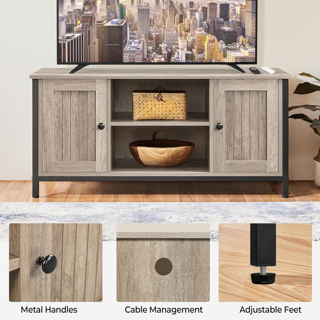 Industrial Wood TV Stand Cabinet for 50 Inch TV, Media Console with 2 Closed Doors & Height‑Adjustable Central Shelves, Multi‑Purpose TV Table for Living Room, Dining Room & Bedroom Storage