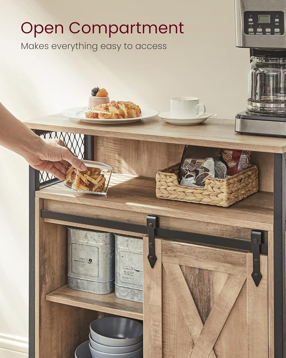 Rustic Sideboard Storage Cabinet with Sliding Barn Door Open Compartment & Adjustable Shelf Freestanding Buffet Unit 30 x 70 x 80 cm Toasted Oak Finish for Living Room Hallway