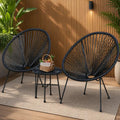 3-Piece Egg Chair Lounge Set, Ergonomic Woven String Patio Chair with Tall Enveloping Backrest, Sturdy Steel Frame & Tempered Glass Side Table, Waterproof PE Outdoor Indoor Furniture for Garden Patio Conservatory, Black