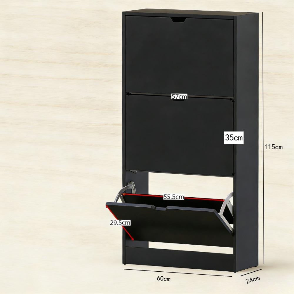Space Saving 3-Drawer Flip Down Shoe Cabinet for Hallway & Living Room - FSC Certified Eco-Friendly Storage